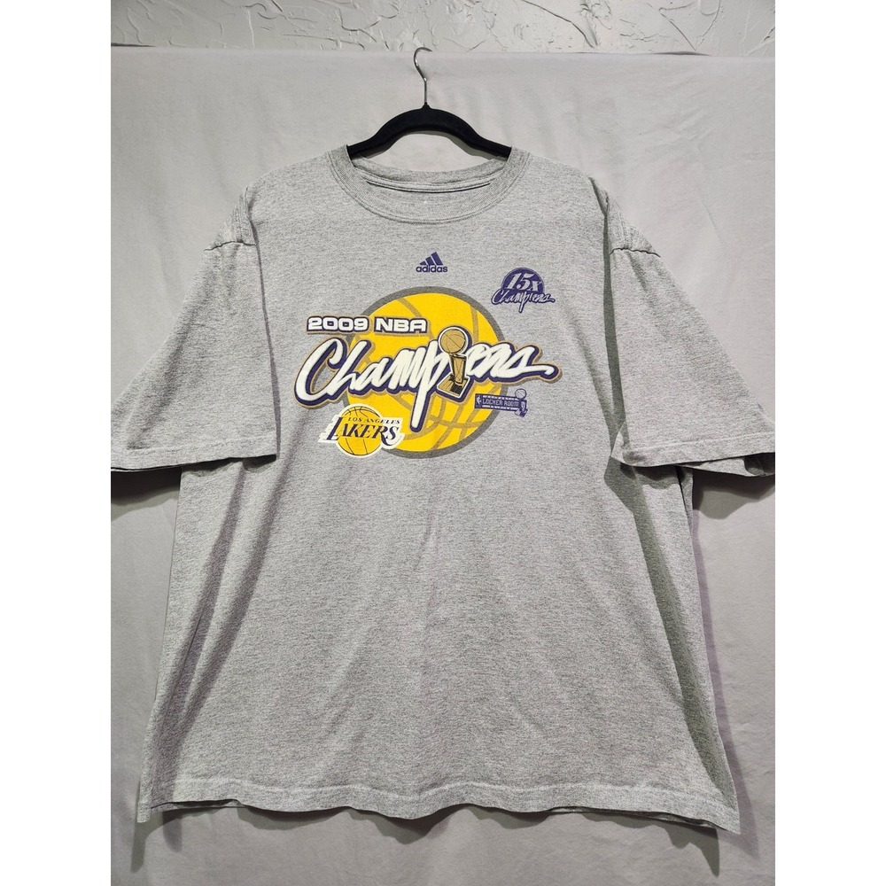 Y2K Los Angeles Lakers Adidas Locker‎ Room T-Shirt 2XL Grey NBA 2009 Champions